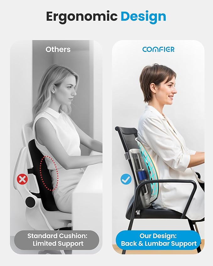 COMFIER Heated Lumbar Support Pillow with Vibration Massage, Back Support Cushion for Office Chair, Adjustable Height up to 18.1 in – Thoughtful Gifts for Mom Dad Women Men