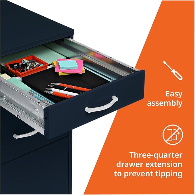 LYS SOHO Box/File/File Mobile Navy File Cabinet, 3 Drawer