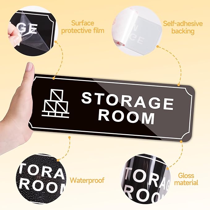 Storage Room Door Sign for Business, Self-Adhesive Durable Modern Storage Room Sticker, UV and Weather Resistant Authorized Personnel Only Signs for Home, Business, Restaurants, Private Area