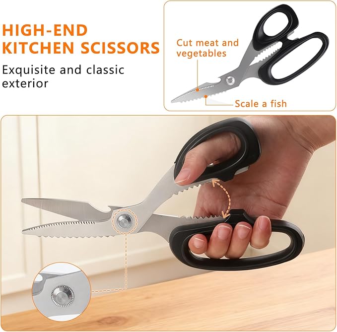 2-Piece Kitchen Scissors (1 Heavy-Duty Poultry Shears + 1 Chicken Bone Scissors) Stainless Steel Cooking Shears, Multi-purpose Kitchen Shears for Meat, Fish, Vegetables and Poultry