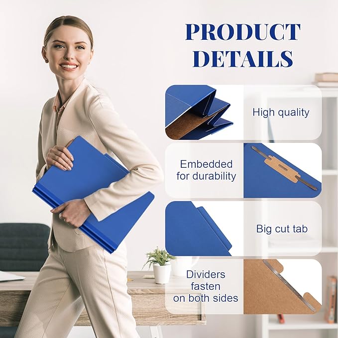 Skyygemm 24 Pcs Classification Folders Letter Size, 1 Divider Pressboard File Folder with Fasteners, Expanding File Organizer Bulk for School Teachers, Office Employee, Coworker, Staff (Dark Blue)
