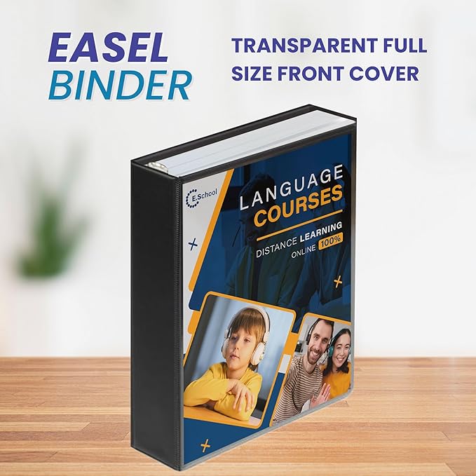 Performore Black Easel Binder - 1.5" Round Ring Flip Display Easel Folder - Presentation- Standing Clipboard for Desk - Flip Chart Easel - Foldable