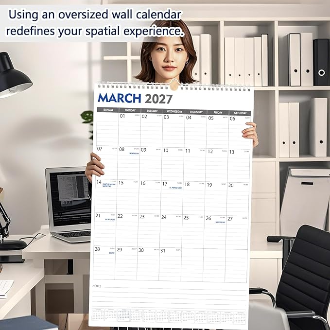 GuassLee Extra Large Wall Calendar 2026, 36"x 24" Jumbo Vertical Wall Planner 2026-2027 from January 2026 to June 2027,18 Months with Julian Dates and Notes for Office School Home Teacher Planning