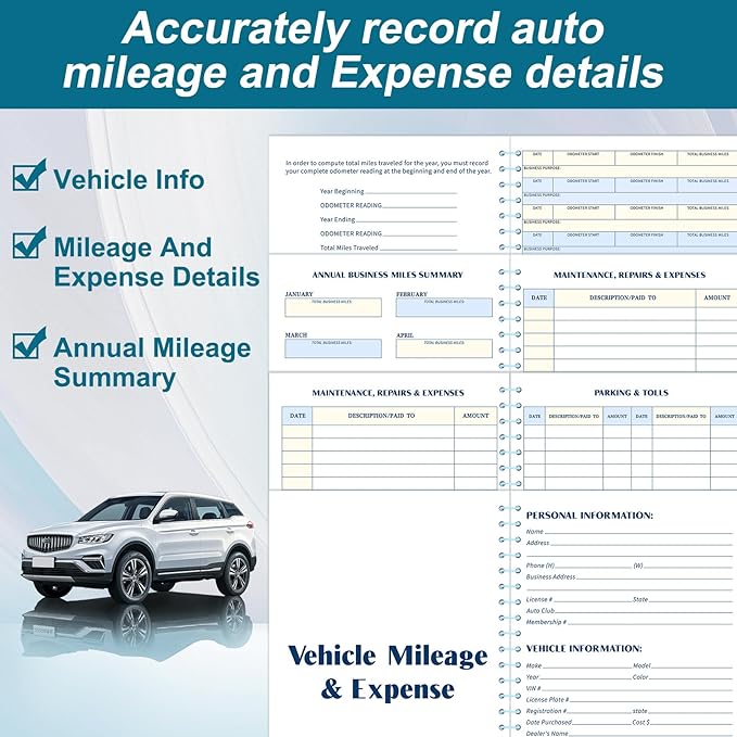 2 Pcs Auto Mileage & Expense Log Book for Car Taxes Vehicle Maintenance Expense Track Record Notebook Small Business Gas Miles Log Book for Driver 5 x 7.87 Inch(Novelty,Vivid Color)