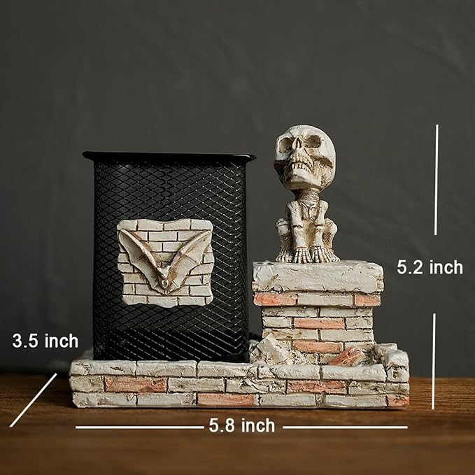 Daisylily Skull Pencil Holder, Skeleton Pen Cup, Mesh Pen Holder for Desk Office Pen Organizer, Pencil Cup Storage Containers