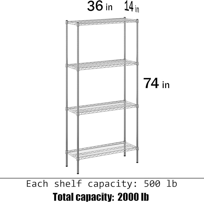 Regal Altair 14" Deep x 36" Wide x 74" Height Wire Shelving Kit | 4-Tier | NSF Commercial Storage Rack Unit