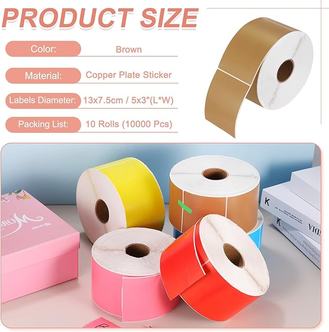 PATIKIL 1000Pcs Colored Coding Labels Stickers, 5x3 Inch Rectangle Inventory Stickers Self Adhesive Tags for Office Business Inventory Management Product Labeling Home Decor, Brown