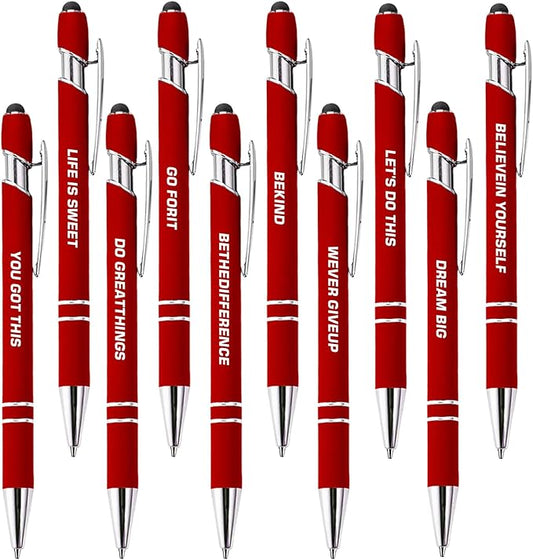 CRME 10pcs Red Nurse Pen Set Sculpture Funny Quotes Inspirational Pen Personalized Gifts Smooth Writing Pens No Smudge Pen Sets for Women Gift Nurse Week & Graduation Gifts