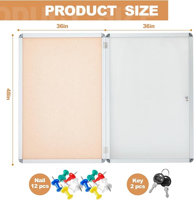 Geetery 36 x 48 Inch Enclosed Fabric Bulletin Board Tamperproof Lockable Noticeboard Fabric&Aluminium Frame Display Cases Wall-Mounted Display Case for School, Office - Secure,Durable Design(Beige)