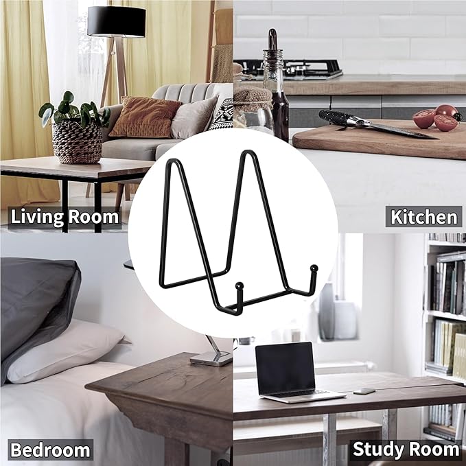 Kruodop 4 Pack 4" Metal Square Frame Easel Stands - Multi-Use Tabletop Display for Plates, Photos, Art, Books, Signs | Durable Mini Easels for Home Decor, Office, Studio & Vinyl Records