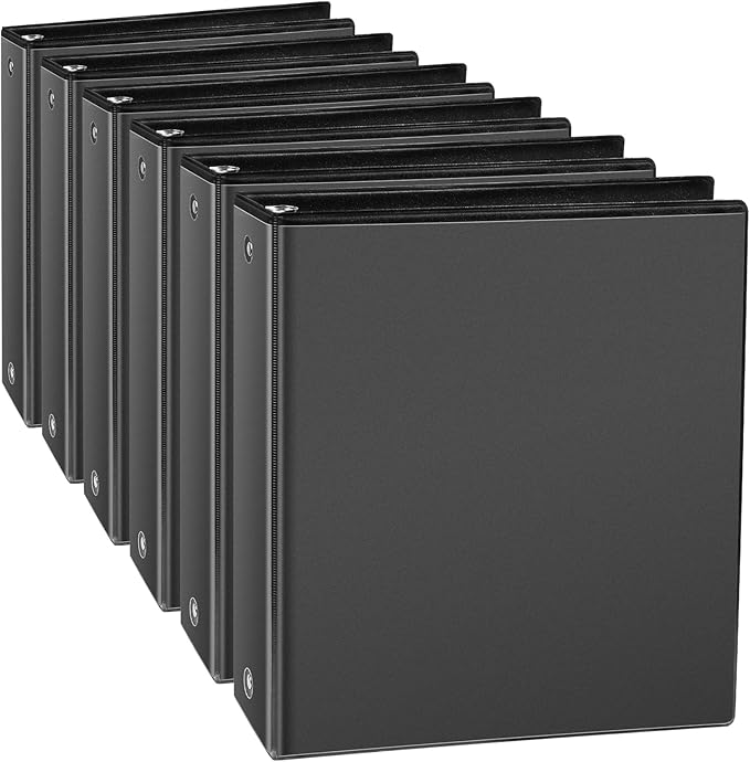CIXILDTS 2" 3 Ring Binder, Standard 2-inch Round Ring Binder Fit Letter Size Paper, Presentation View Binders, Black, 6-Pack