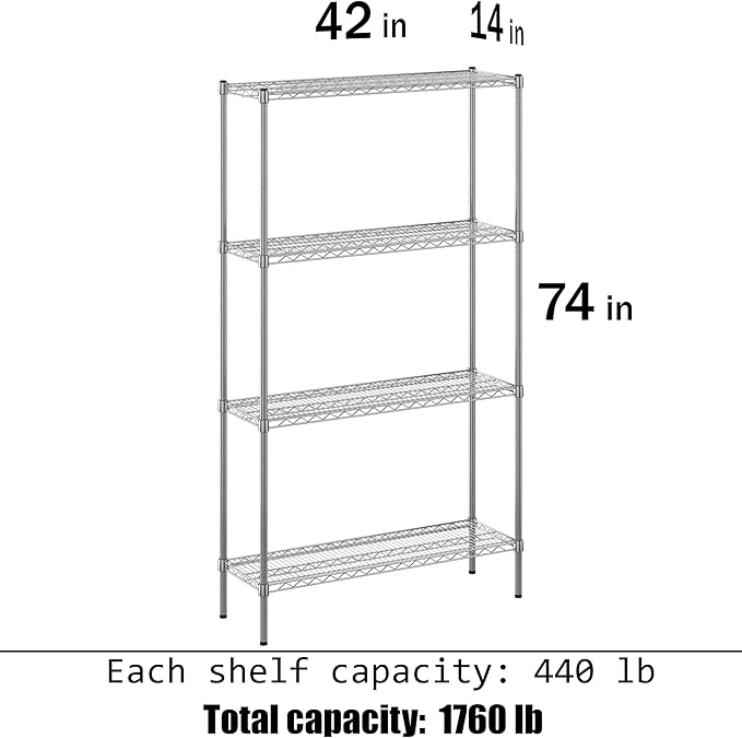 Regal Altair 14" Deep x 42" Wide x 74" Height Wire Shelving Kit | 4-Tier | NSF Commercial Storage Rack Unit