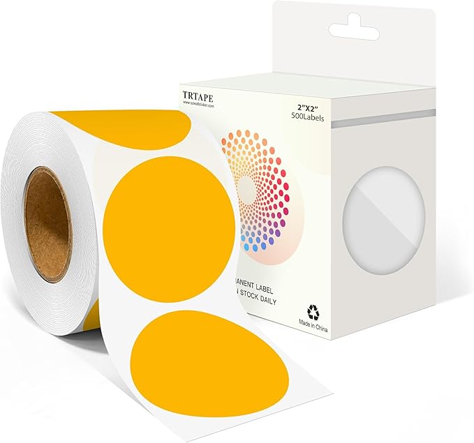 2 Inch Round Color Coding Labels (500 Count) - Fluorescent Orange Dot Stickers Circle Labels with Dispenser Box for Warehouse, Filing, Industrial, Office Organization