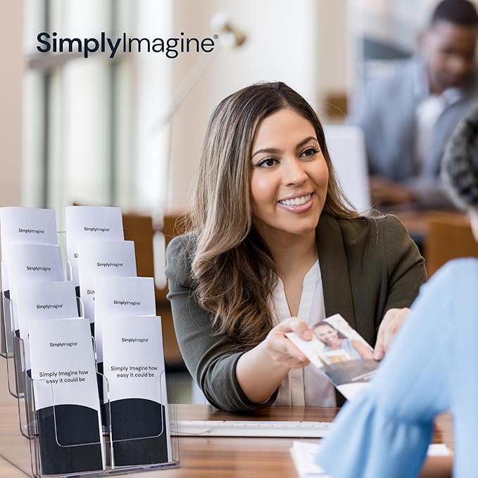 SimplyImagine Acrylic Brochure Holder, 4 Tier Clear Literature - 8.5 x 11 inches, Pamphlet Holder, Wall Mount/Countertop Plastic Flyer Display Stand Organizer for Display Flyer, Booklet, Document