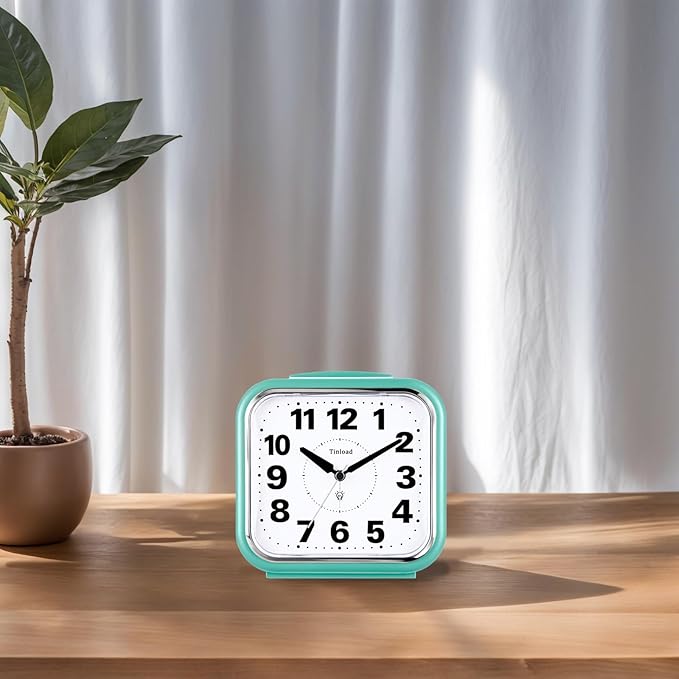 Tinload 5.5" Large No Ticking Analog Alarm Clock,Silent Readable for Seniors,Easy to Set,Gradual Rise Alarm,Big Numbers,Gentle Wake,Snooze, Lighted on Demand,Battery Operated,Green