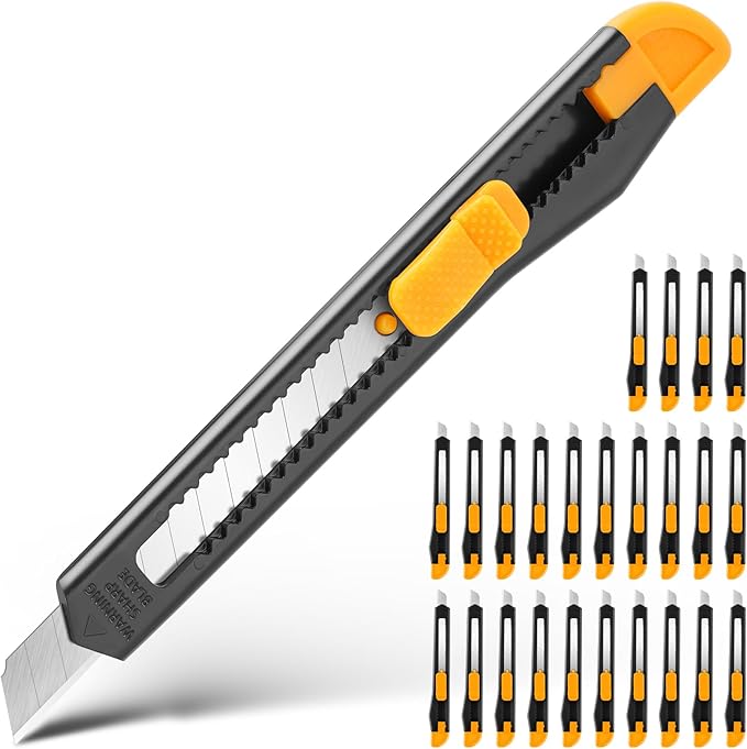 TIFICAL 24 Pack Box Cutter Retractable, Utility Knife 9MM Wide Snap-Off Blades, Exacto Knife for Cutting Box, Wrapping, Cardboard, Extended Box Opener Perfect for Office, Home, School
