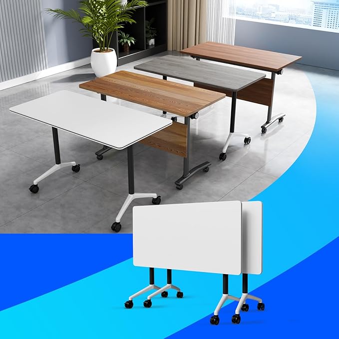 Conference Table Flip Top Mobile Conference Room Tables,Folding Conference Table with Wheels,Large Meeting Training Seminar Table Saving Space for Office Classroom(2A,47.2'')