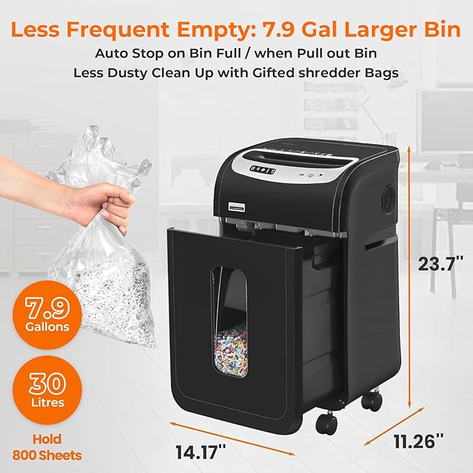 VidaTeco Paper Shredder for Home Office Heavy Duty with 60 Mins Running with US Patented Cutter,Shred CD/Card with Extra Large Bin,AUTO Jam Proof(ETL) (18-Sheet Micro Cut)