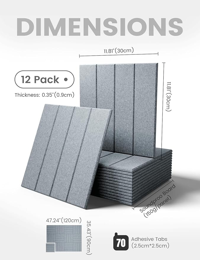 Large Felt Bulletin Board 48" x 36" Cork Board Alternative-12 Pack with 70 Safe Removable Adhesive Tabs, Cork Boards for Walls Cork Board for Home Office Classroom Pin Board-Blue Gray