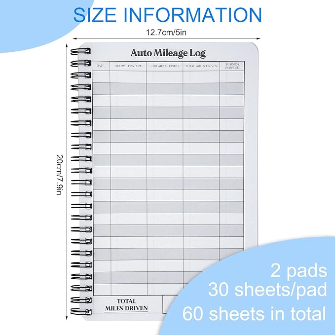 Spakon 2 Pcs Auto Mileage & Expense Log Book for Car Taxes Vehicle Maintenance Expense Track Record Notebook Small Business Gas Miles Log Book for Driver 5 x 7.87 Inch(Delicate,Classic Color)