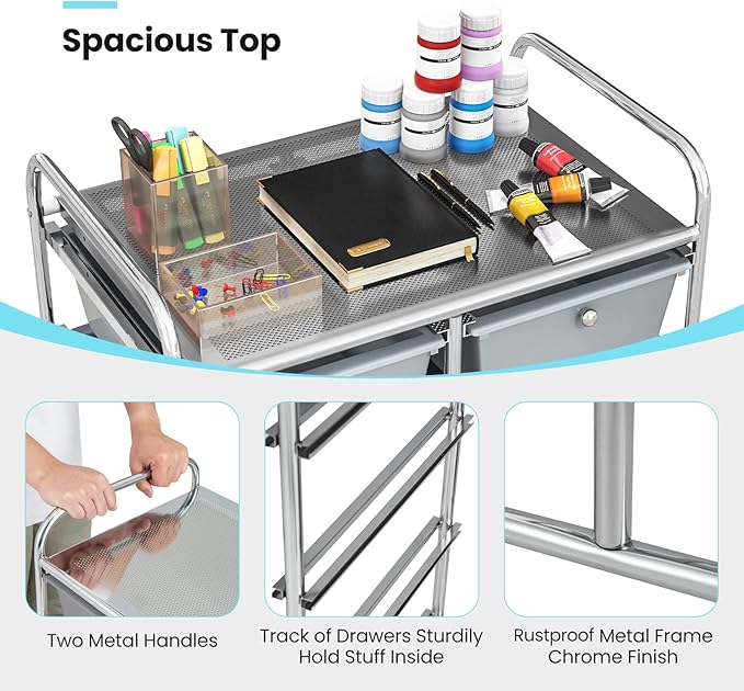 GLACER 10 Drawer Rolling Cart, Storage Cart with Lockable Whieels & Metal Frame, Trolley for Art Craft Oganizer, Mobile Utility Cart for Office, School, Classroom, Kitchen (Black Gradient)