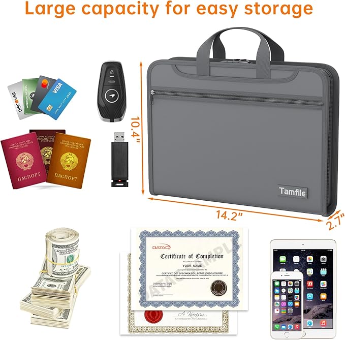 5200℉ Fireproof Accordion File Organizer with Lock, Thickened Document Organizer 13 Colorful Pocket with Labels, Important Document Organizer, Expanding File Folder with Handle for Letter A4 (Grey)