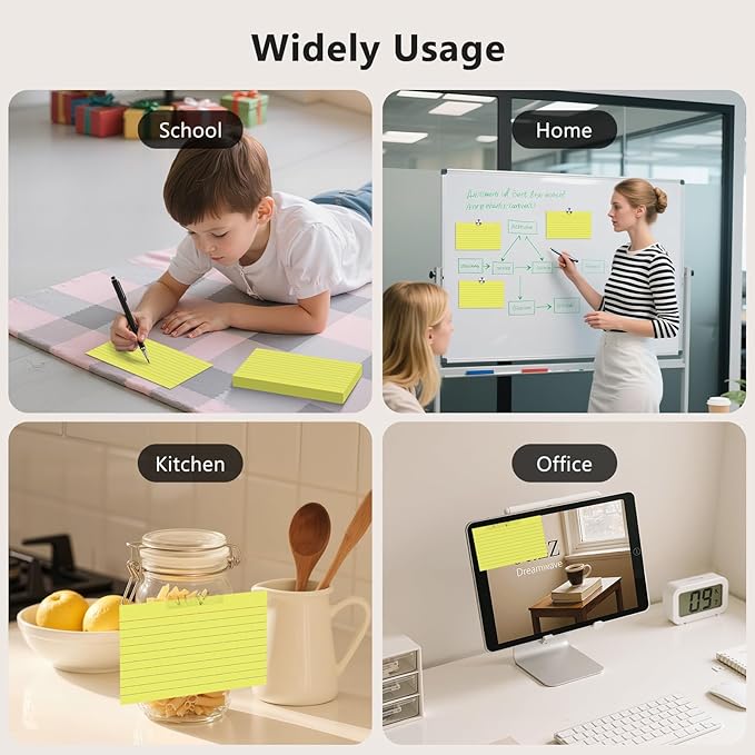 250 Count Index Cards 3 x 5 Inch, Heavyweight Yellow Lined Note Cards Portable Ruled Flash Cards Perfect for Studying and Organizing, Note Taking Study Flashcards for Home, School and Office
