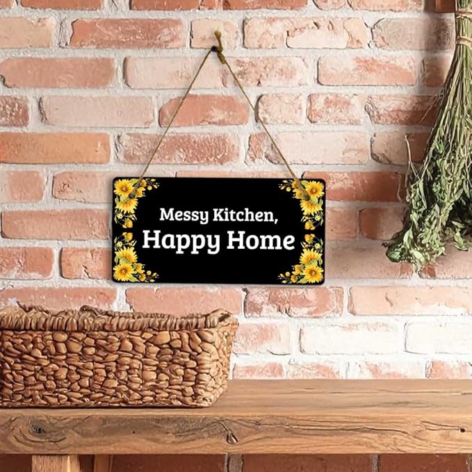 Signs ByLITA Sunflower Corners Black Background Personalized Hanging Wall or Door Sign (5 x 10") | Custom Signage for Your Home & Business