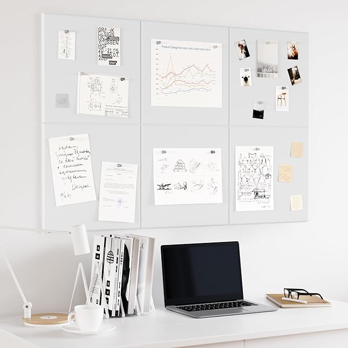 Neatsure Large Cork Board for Wall, 36" x 24" White Bulletin Board with Pushpins, 6 Panels Felt Tiles Tack Push Pin Board for Office
