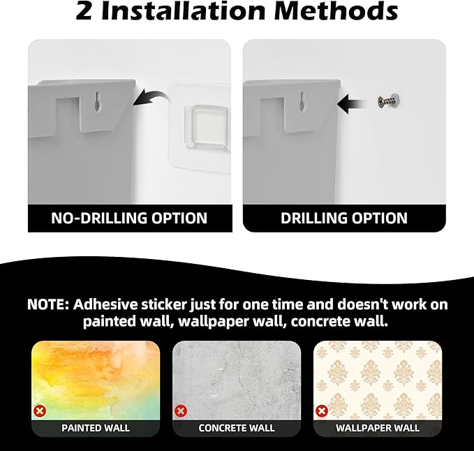 YOHOM No Drilling File Holder Wall Mails Magazines Organizer Adhesive Door Mount, Single Pocket, (White 1) (GREY, 2 PCS)
