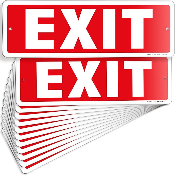 iSYFIX Exit Sign – 12 Pack 12x4 Inch – 100% Rust Free .040 Aluminum Signs, Laminated for Ultimate UV, Weather, Scratch, Water and Fade Resistance, Indoor and Outdoor, Exit Signs for Exterior.