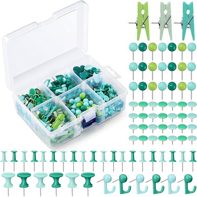 600 Pcs Decorative Push Pins, Plant Green Thumb Tacks 6 Types Cute Push Pin Clip for Bulletin Board Wall Cork Board Colorful Classroom Decor Teacher Must Haves Supplies School Crafts Project