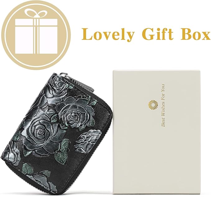 GOIACII Small Genuine Leather Wallet for Women, RFID Blocking Credit Card Holder Wallet
