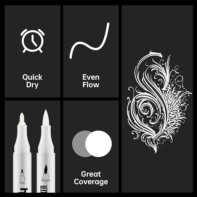 hhhouu 17Pack Dual Tip Black & White Brush Pens- Fineliner & Highlighting Set for Artists, Illustrators & Comic Drawing Smooth Ink Flow, Smudge-Free HO-17BW