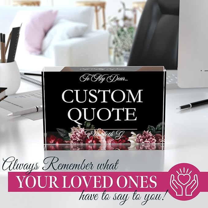 Personalized Gifts, Custom Quote Block Letter Board,Crystal-Clear Acrylic with Gift Box,17 Styles, Holiday and Christmas Gift for Mom, Dad, Girlfriend, Him or Her, Husband, Wife (4"x6", Floweret)