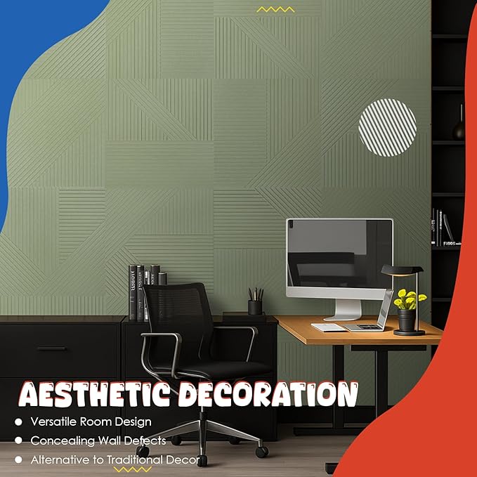 EVENRISING Acoustic Panels 6 Pack, Soundproof Wall Panels 23.6 x 23.6 Inches, Large Decorative Sound Absorbing Panels,Self-Adhesive Acoustic Treatment for Home Studio Office, VerdeLux