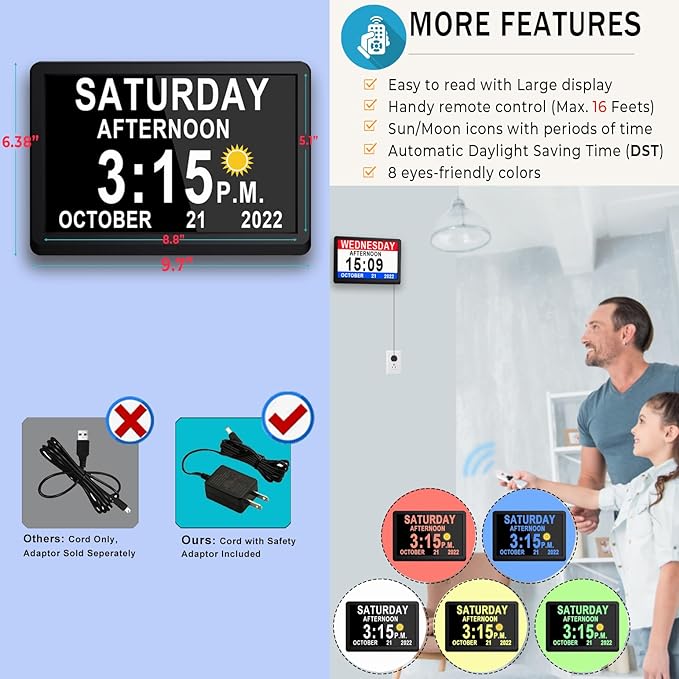 Véfaîî 11.5 Inch Extra Large Digital Clock with 19 Alarms, Auto DST & Dimming for Wall and Table, Calendar for Dementia Seniors, Custom Reminders &Task Alert -Perfect Organizer for Home &School