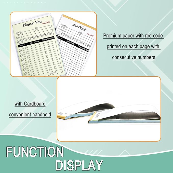 Homvle Invoice Receipt Book with Carbon Copies 2-Part Carbonless Sales Book for Small Boutique Business, 50 Sets