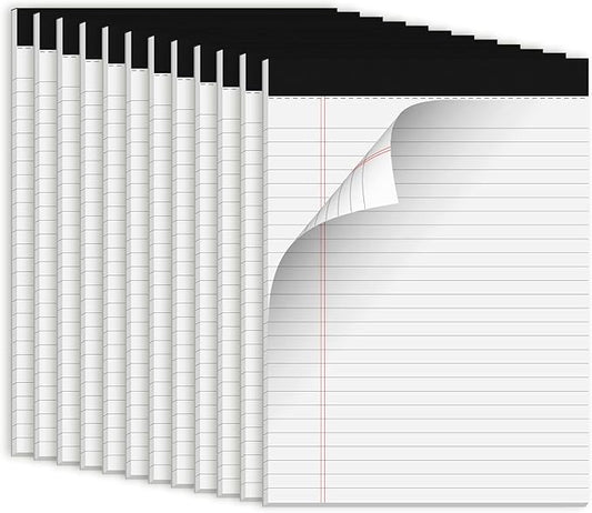 White Legal Pads 8.5 x 11 Notepads, 12 Pack Writing Paper Note Pads 8.5x11, Micro Perforated Wide Ruled Lined Writing Pads 30 Sheets for Home Office School Work, Legal Notepads Double-Side Printed Per Pad