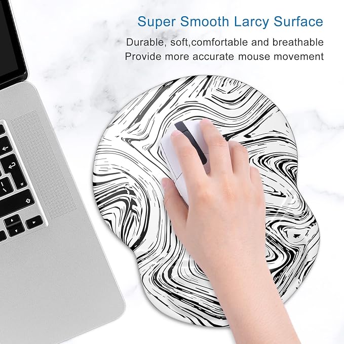 ITNRSIIET Ergonomic Mouse Pad with Gel Wrist Support Small Wrist Rest Smooth Surface Non-Slip PU Base Comfortable Office Supplies Pain Relief, 8.7 x 7.2 inches, Black and White Texture