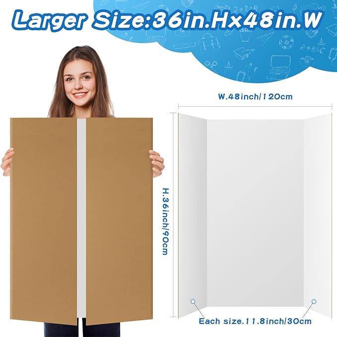 VinTS 36" x 48" 2 Pack Large Trifold Poster Board, White Corrugated Project Display Boards for Science Fair, School Projects,Photo Displays