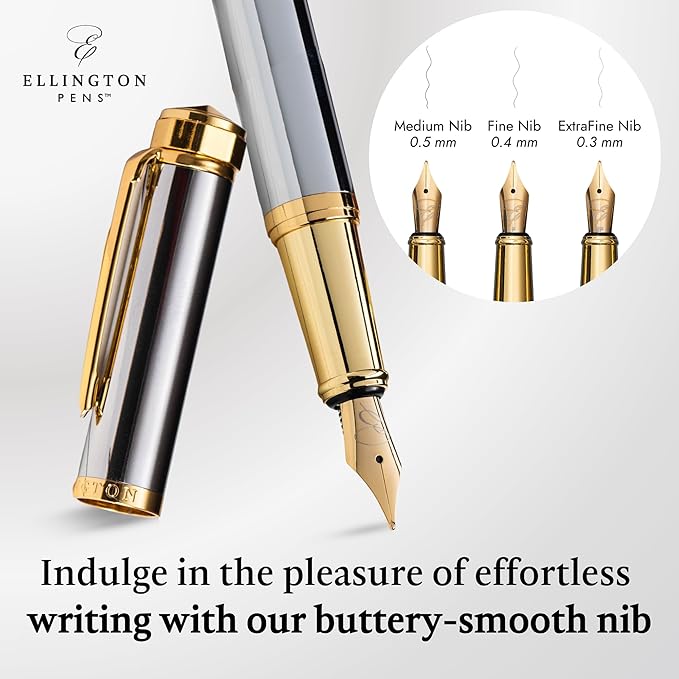 Ellington Pens Luxury Fountain Pen Set - Smooth Medium Nib - Includes 3 Ink Cartridges, Refillable Ink Converter, Gift Box - Fountain Pens For Writing, Calligraphy, Journaling (The Presidential Oath)