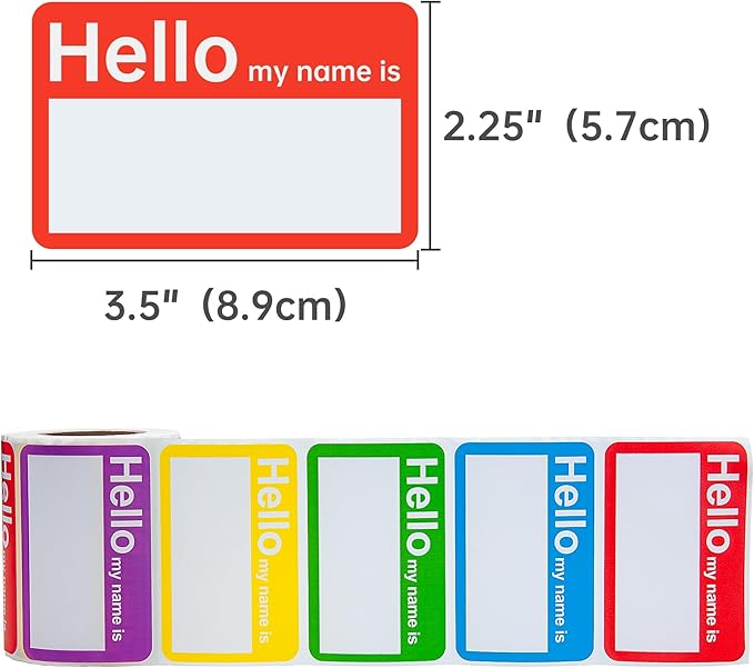 L LIKED 400 Stickers -3.5" x 2.25" Colors Plain Name tag Labels for Clothes with Perforated Line for Kids (Hello My Name is - 400 Labels)