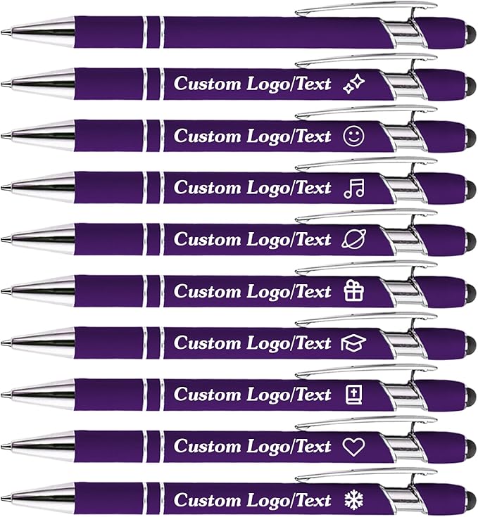 CRME Bulk Custom Pens Personalized Customized Engraved Writing Pen with Name Logo Soft Grip Ball Point Pen for Men Women Smooth Writing Black Ink for School,Journaling & Office Writing Purple Pens