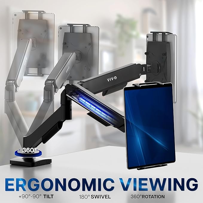 VIVO Height Adjustable Counterbalance Mechanical Arm Tablet Desk Mount, Fits 2-in-1 Laptops and 15.6 inch Portable Monitors, Max VESA 100x100, Black, STAND-V001O-M02