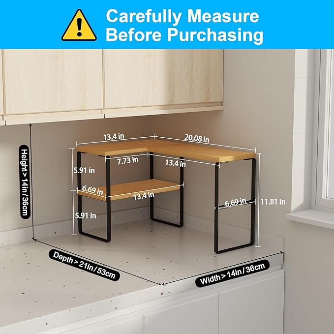 Golener Countertop Organizer Corner Shelf, 2-Tier Adjustable Stackable Corner Shelves for Kitchen, Spice Rack, Coffee Area, Over Sink, Bathroom, Dresser Table, Corner Counter Shelf Stand, Bamboo