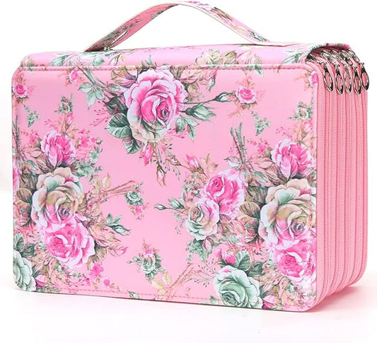 Vomgomfom Colored Pencil Case - 252 Slot Pencil Holder with Zipper Closure, Twill Fabric Large Capacity Pencil Case for Watercolor Pens or Markers, Artist Organizer (Pink Rose)