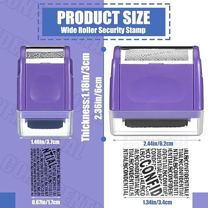 Nezyo 2 Pack Identity Protection Roller Stamp Identity Theft, Confidential, Privacy Roller Stamp Information Blocker and 4 Pack Refill Ink for ID Account Data Address Security(Purple)