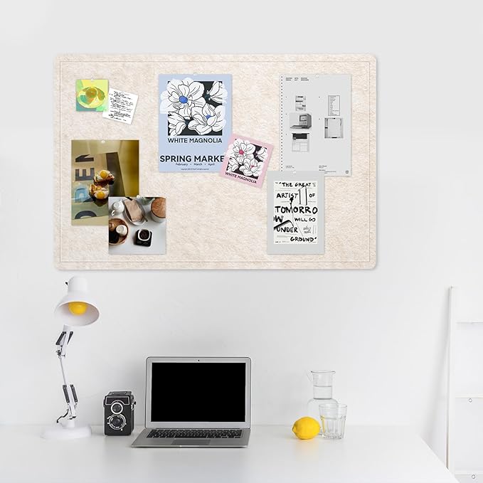 Bulletin Board, 36 x 24 inches Felt Board - Decorative Pin Board, Cork Board Alternative for Wall, 3' x 2' Foldable Self-Adhesive Vision Board Prayer Board with 20 Pushpins - Oatmeal