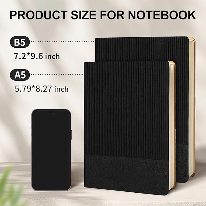 TSFPapier Lined Journal Notebook for Work College Ruled Note Book 5.79"x8.27" A5 PU Leather Daily Journaling 216 Pages for Women Men Writing Home School Supplies Business (Black)